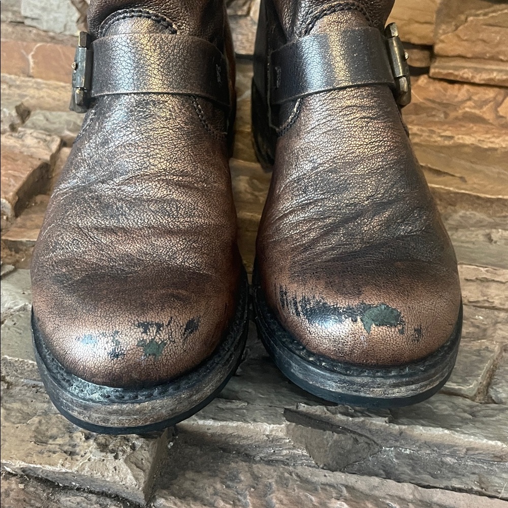 Frye Veronica Distressed Leather Boots Metallic Bronze - Picture 4 of 16